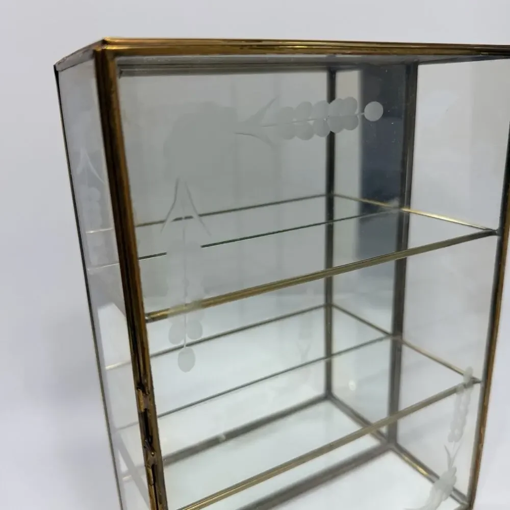 Brass Glass Mirror Curio Cabinet Shelf Wall Mount Table Top 10